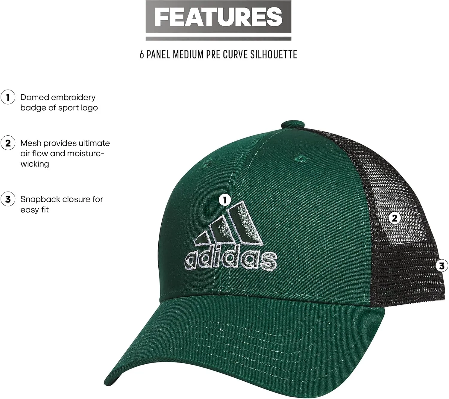 adidas mens Mesh Back Structured Low Crown Snapback Adjustable Fit Cap