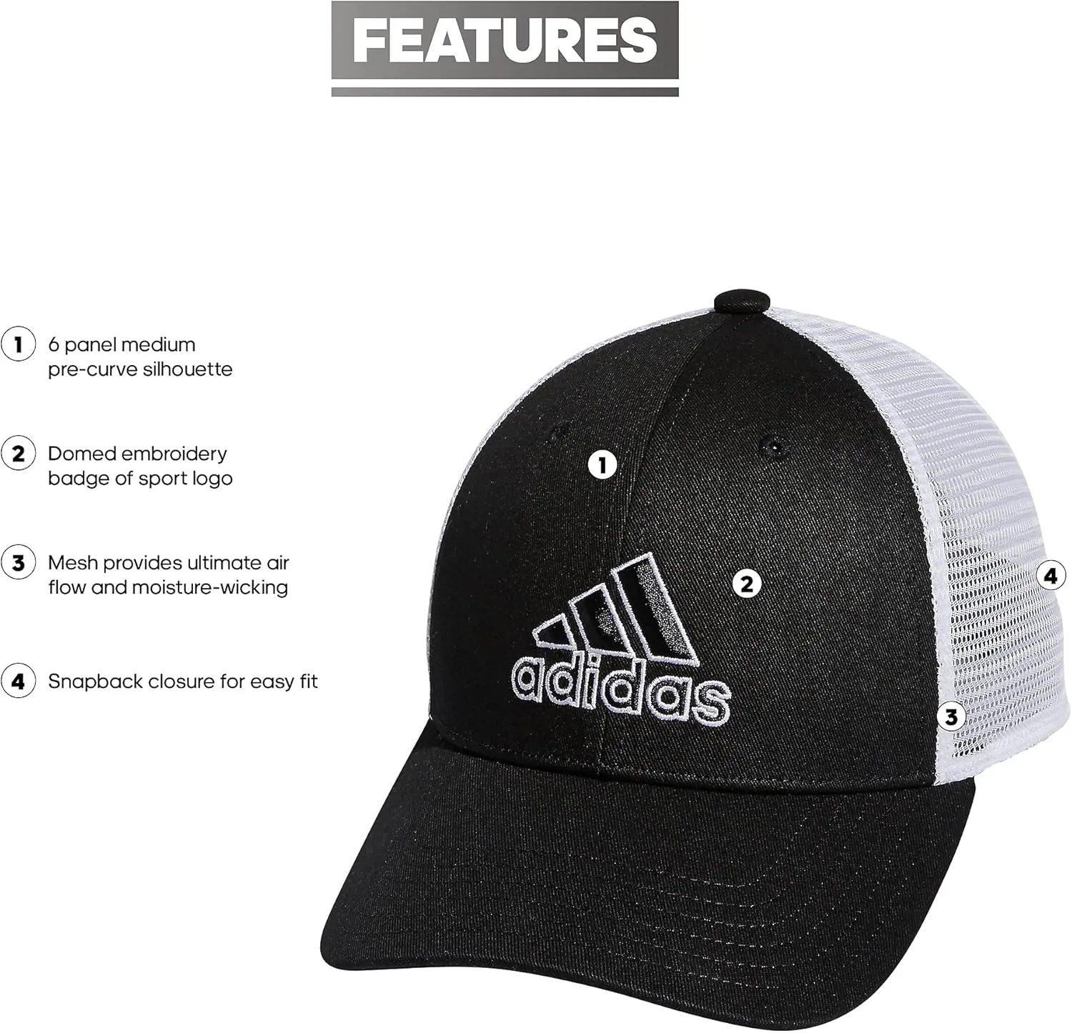 adidas mens Mesh Back Structured Low Crown Snapback Adjustable Fit Cap