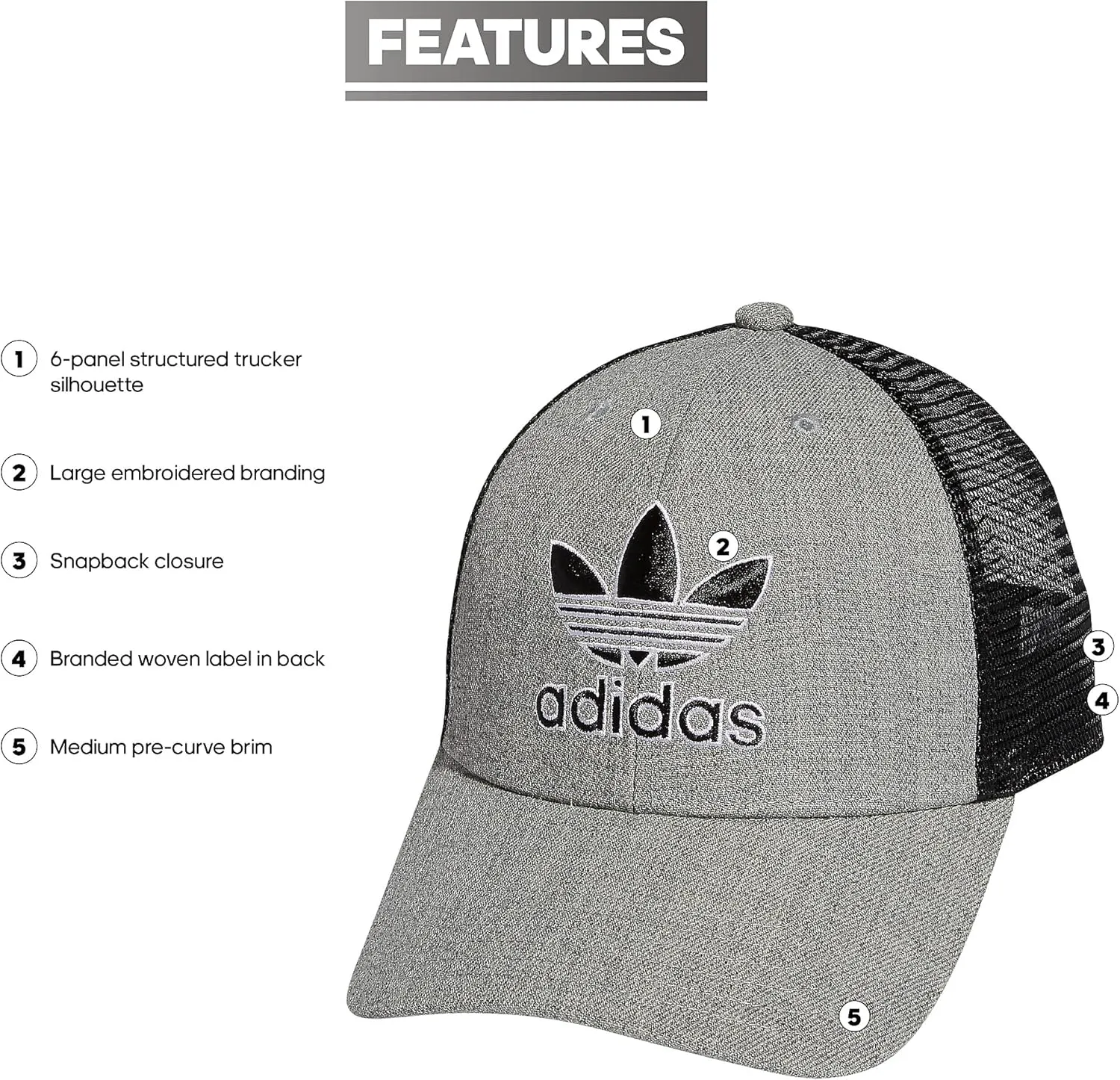 adidas Originals Men's Icon Trucker Structured Precurve Snapback Cap