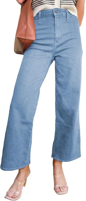 Astylish Womens High Waisted Jeans Stretchy Wide Leg Straight Trendy 2025 Summer Ankle Denim Pants No Front Pockets
