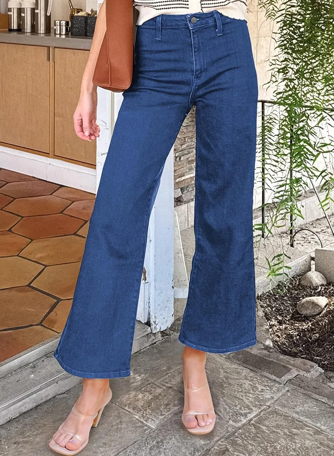 Astylish Womens High Waisted Jeans Stretchy Wide Leg Straight Trendy 2025 Summer Ankle Denim Pants No Front Pockets