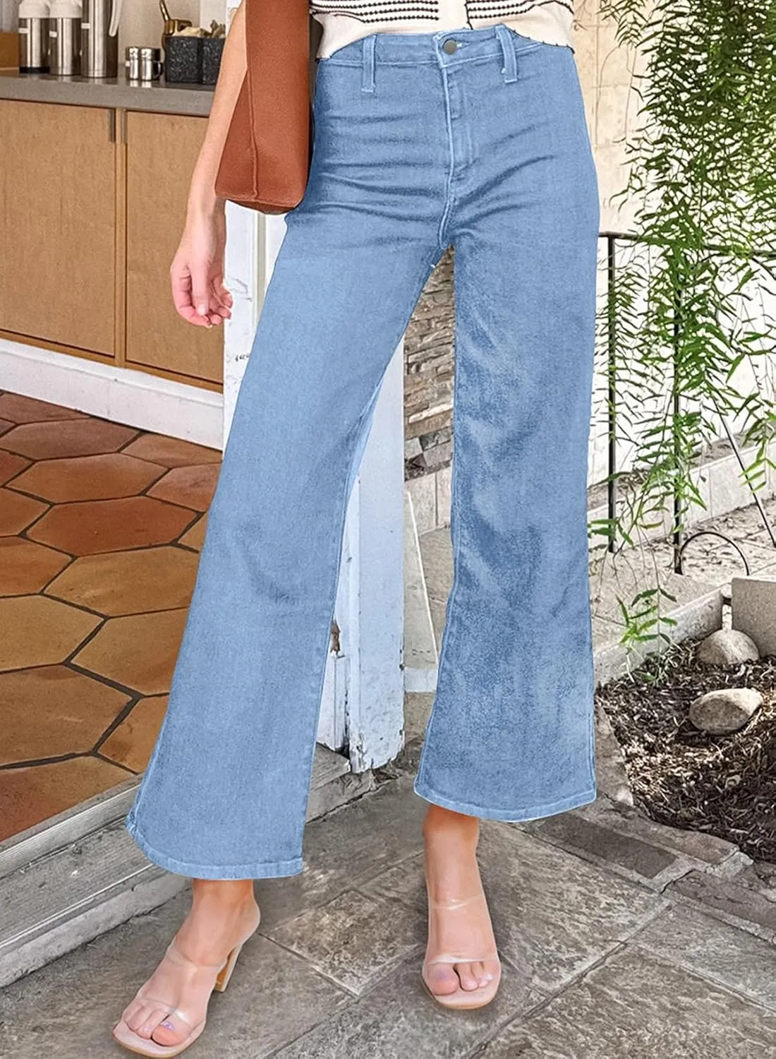 Astylish Womens High Waisted Jeans Stretchy Wide Leg Straight Trendy 2025 Summer Ankle Denim Pants No Front Pockets