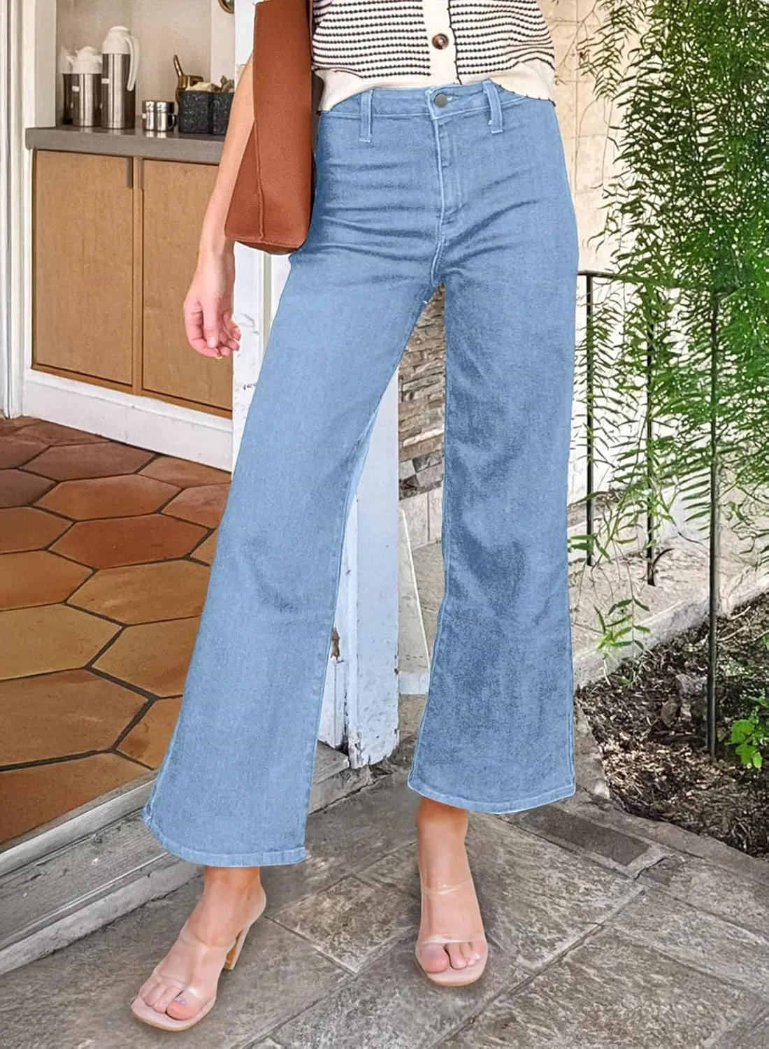 Astylish Womens High Waisted Jeans Stretchy Wide Leg Straight Trendy 2025 Summer Ankle Denim Pants No Front Pockets