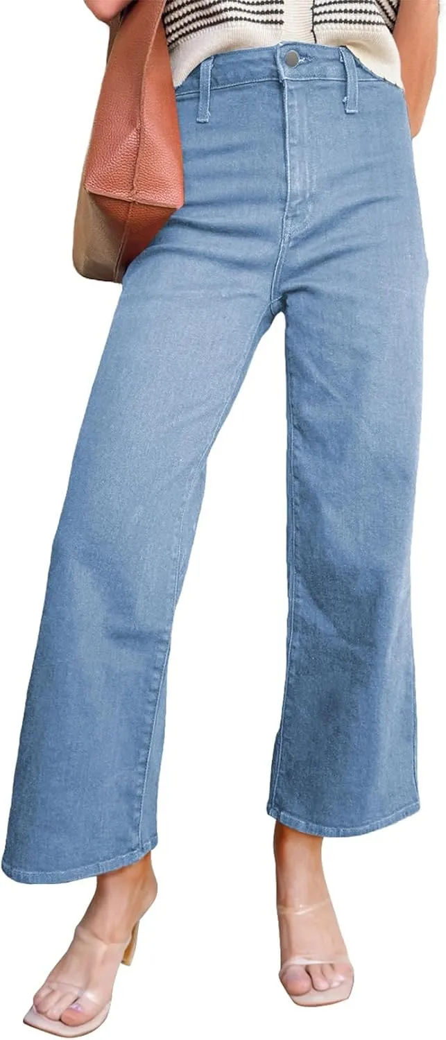 Astylish Womens High Waisted Jeans Stretchy Wide Leg Straight Trendy 2025 Summer Ankle Denim Pants No Front Pockets
