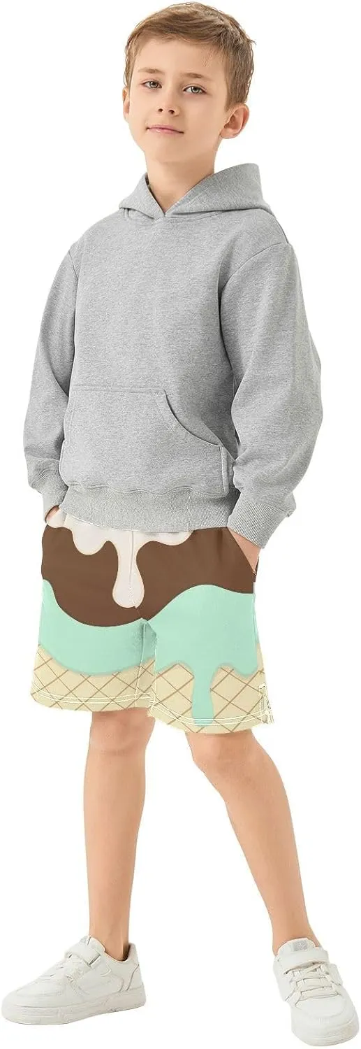 Athletic Gym Shorts Boys Casual Shorts Elastic Waist with Pockets, Summer Kids Bottom for Sports Homewear 7-15 Years