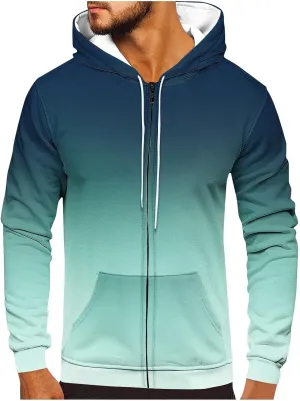 Aymnlox Mens Hoodies Basic Casual Gradient Color Long Sleeve Sweatshirts Regular Loose Full Zip Up Hoodie With Pockets