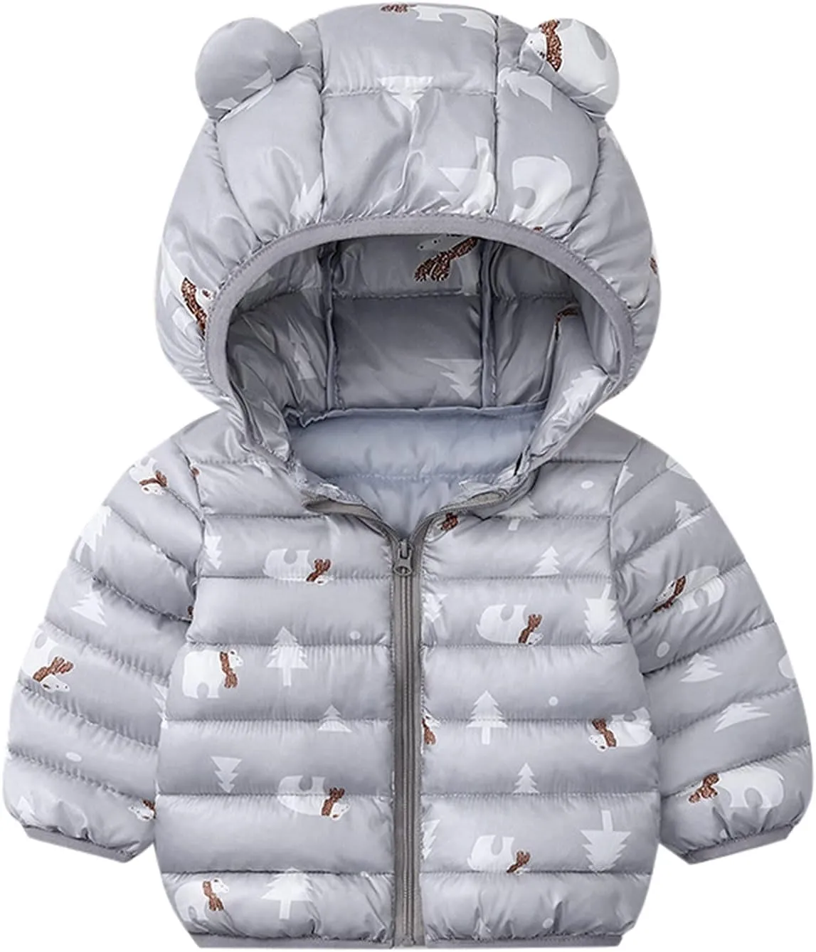 Baby Toddler Down Puffer Jacket Clothes Kids Warm Down Hooded Winter Coat Bear Hoods Outwear Zip (Grey, 2-3 Years)