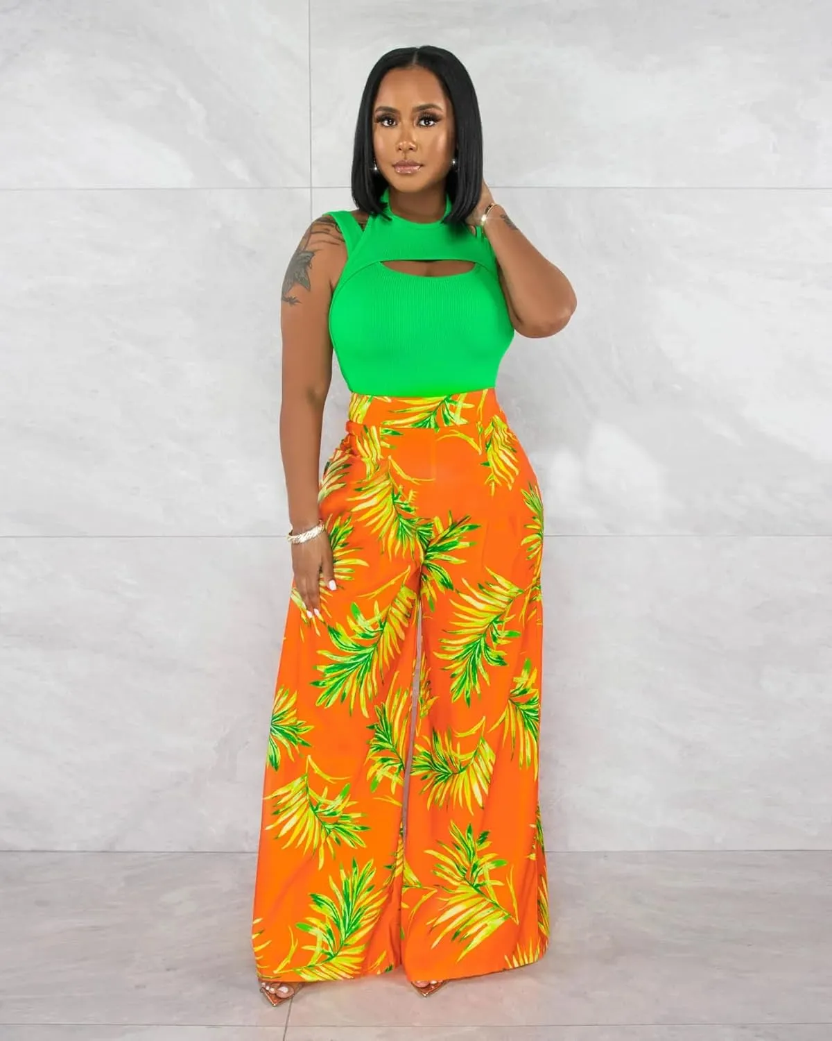 BFFBABY Womens Casual Palazzo Pants High Waist Printed Ruched Loose Flowy Lounge Wide Leg Pants (M-3XL)