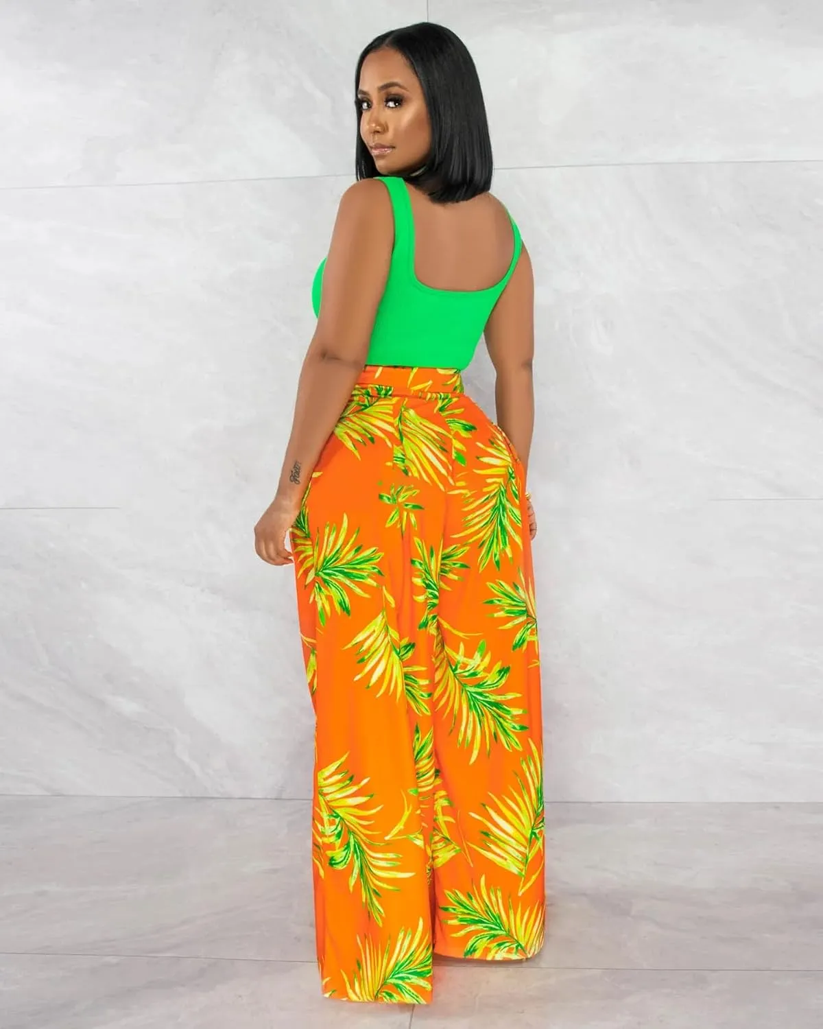 BFFBABY Womens Casual Palazzo Pants High Waist Printed Ruched Loose Flowy Lounge Wide Leg Pants (M-3XL)