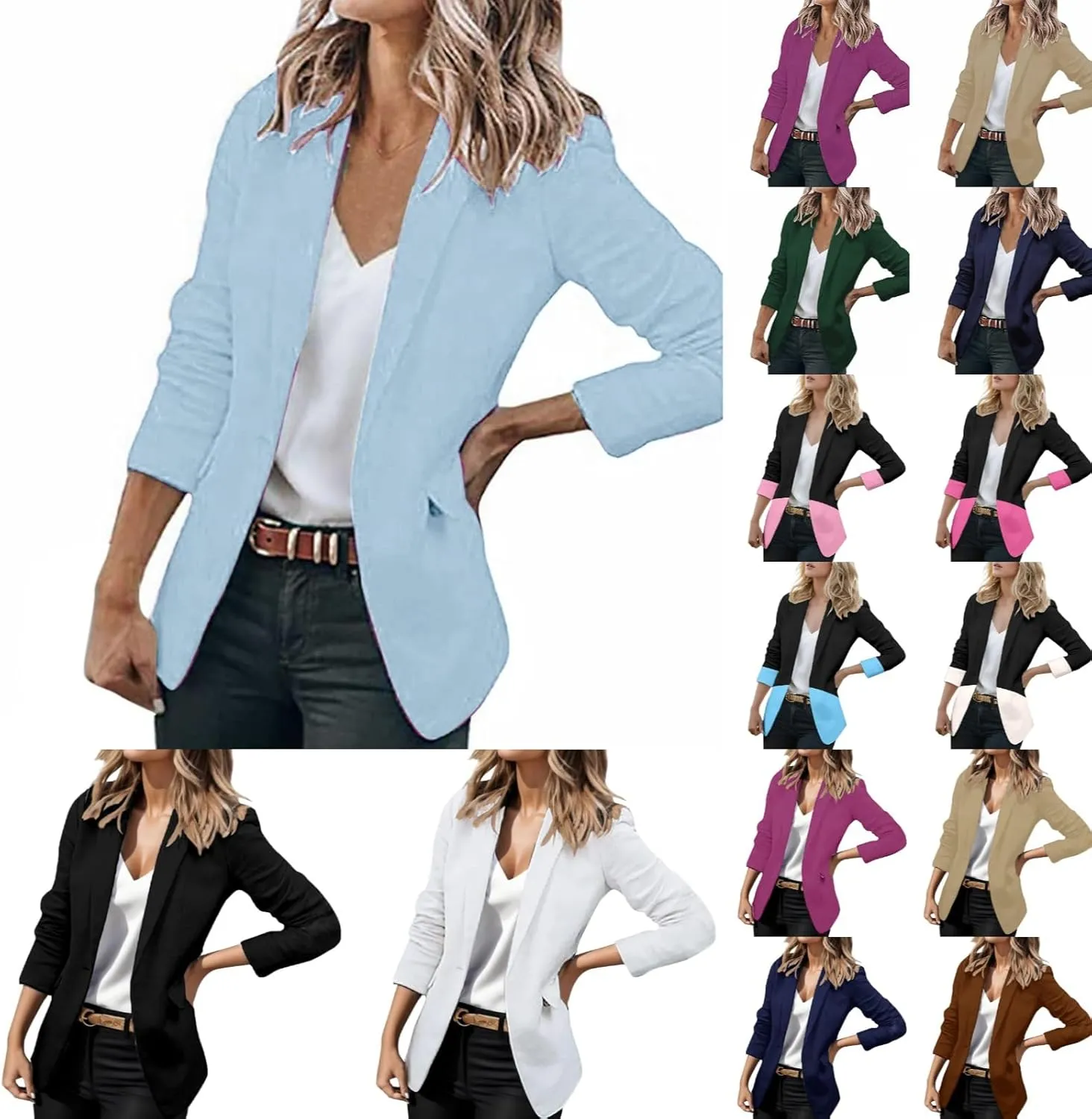 Blazers for Women Business Casual Long Sleeve Jackets Open Front Notch Lapel Blazer Work Suit Plus Size Cardigan Coat