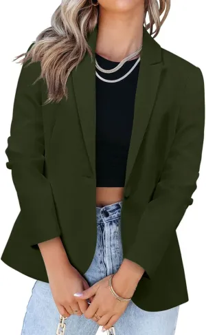 Blazers for Women Business Long Sleeve Open Front Blazers Casual Office Slim Button Suit Jacket with Pocket Cardigan