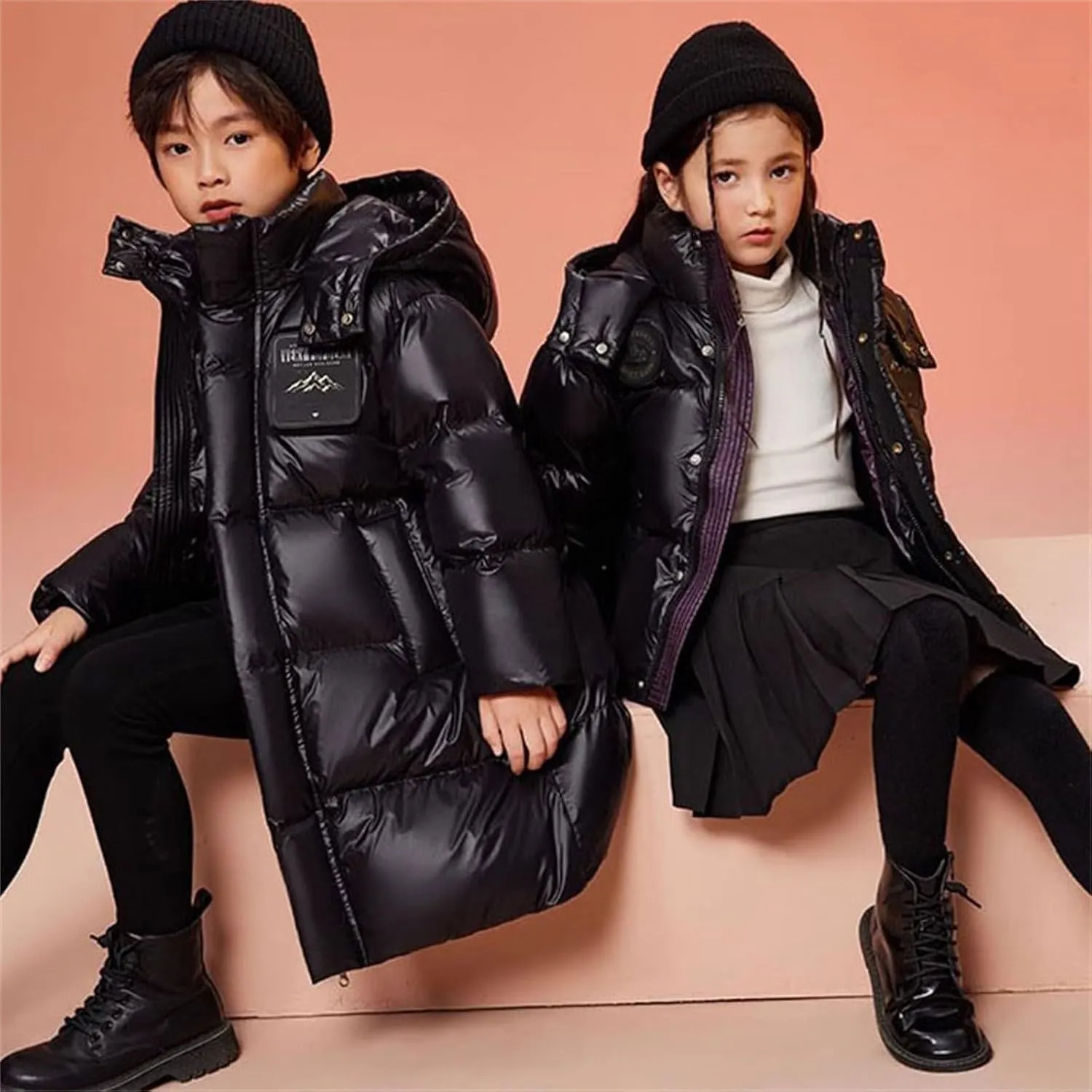 Boys Girls Long Hooded Down Winter Coat Kids Puffer Down Jacket Thick Warm Coat Parka Padded Jacket Fashion Clothes