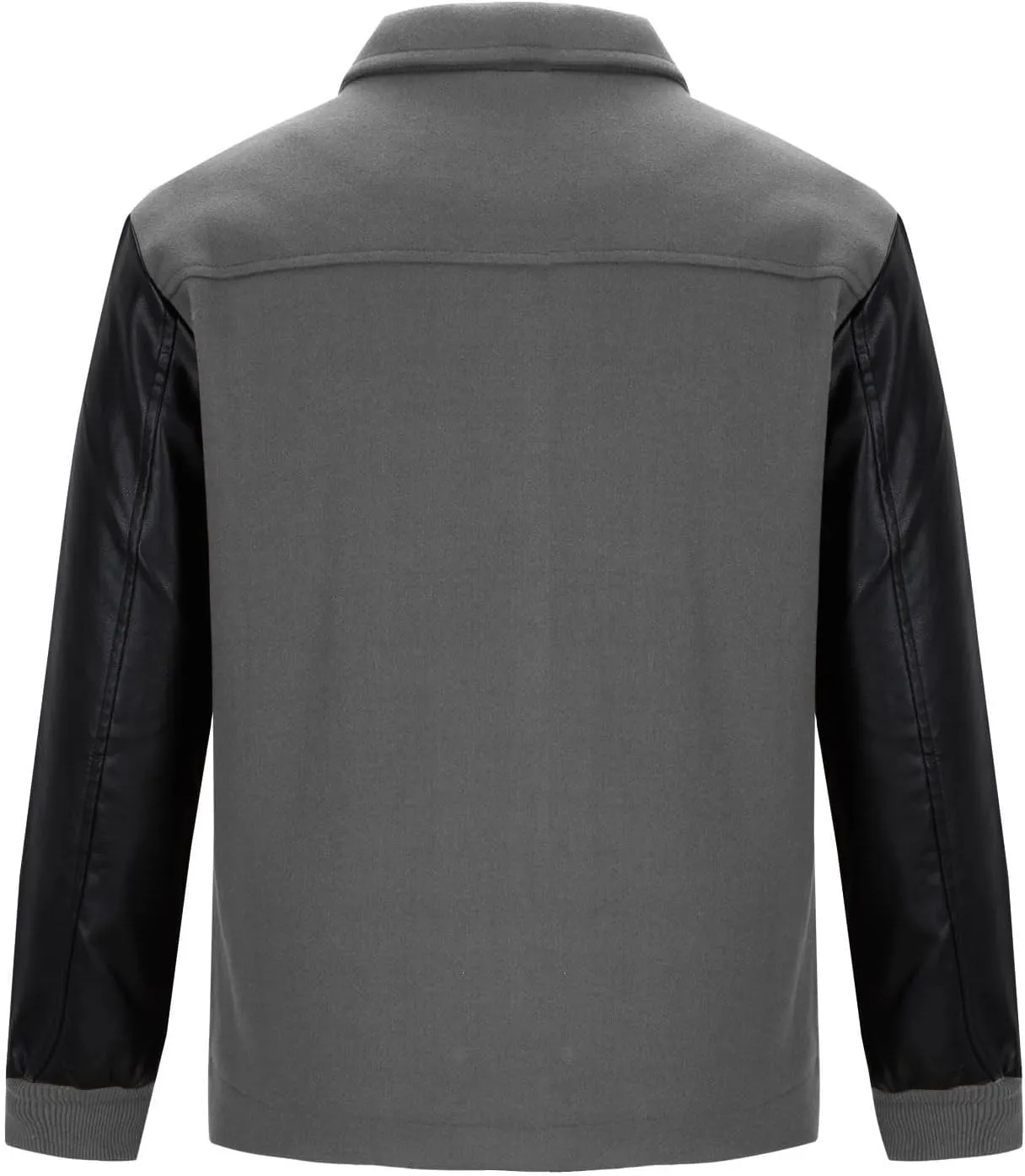Cambkatl Men's PU Woolen Patchwork Motorcycle Jacket Zip Up Faux Leather Outerwear Fall Winter Colorblock Sports Coat