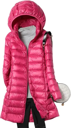 Canbebig Hooded Down Jacket Women Plus Size Lightweight Puffer Coat Winter Warm Long Outwear with Pockets Detachable Hood