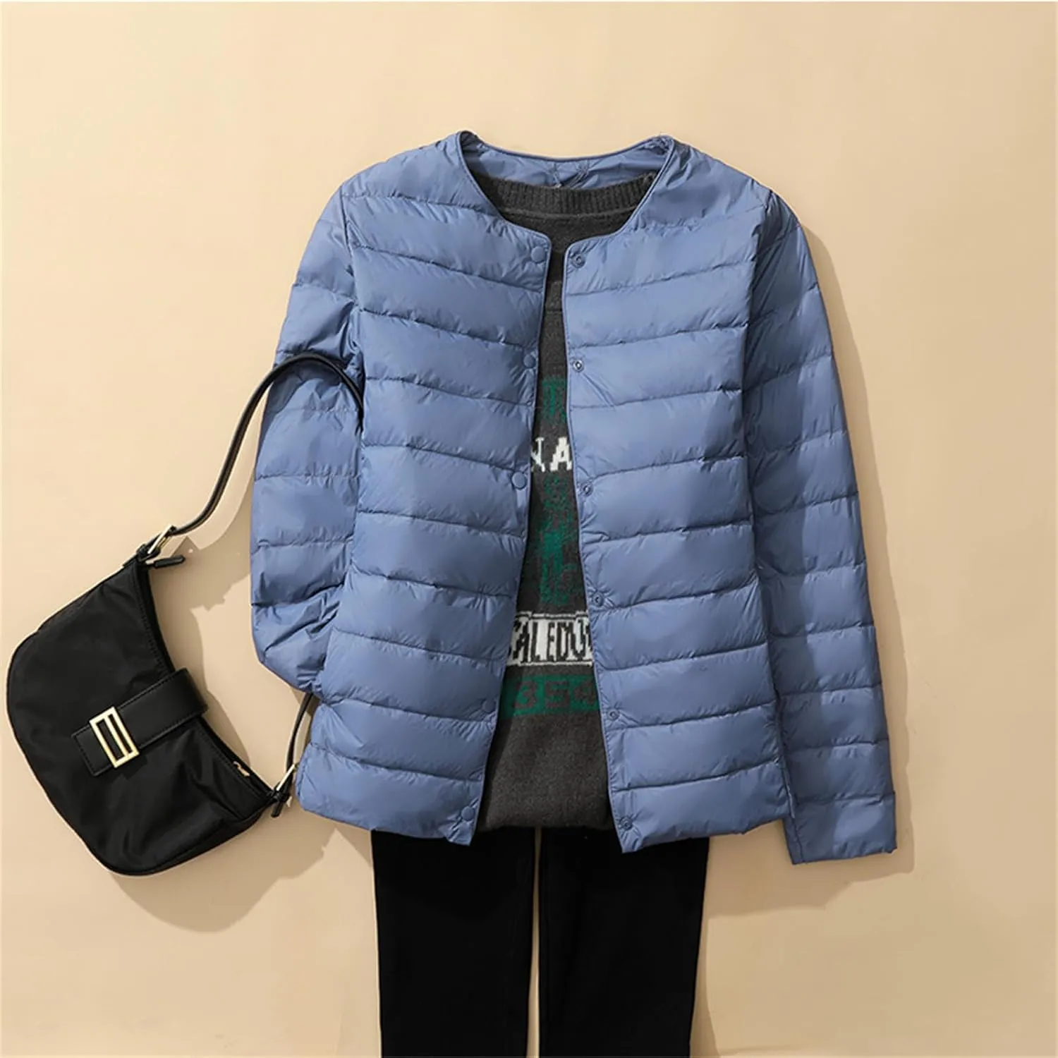 Canbebig Womens Quilted Jacket Lightweight Padding Coat Plus Size Button Down Puffer Jackets Collaless Winter Outwear Pockets