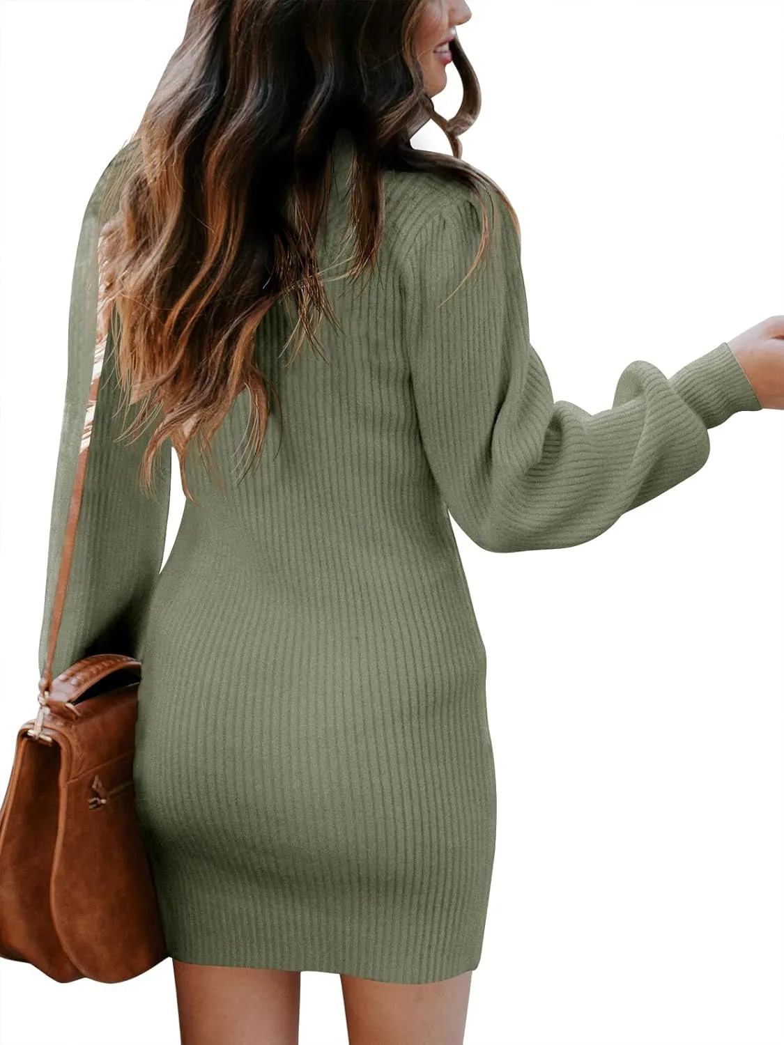 Caracilia Women Turtleneck Long Sleeve Knit Bodycon Slim Fitted Stretch Pullover Sweater Mini Dress Trendy Outfits 2025 Fall