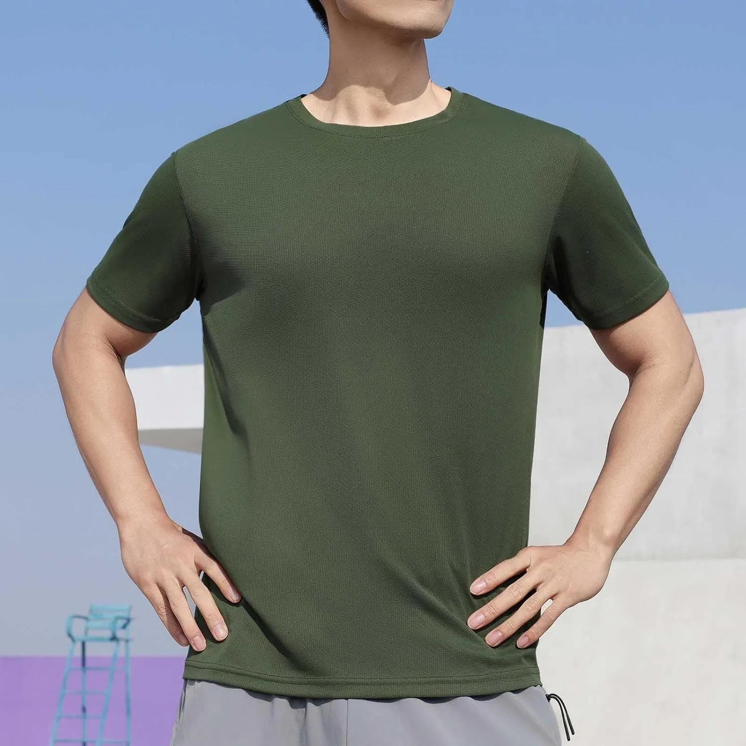 Casual Athletic T-Shirt for Men Solid-Color Short Sleeve Crewneck Summer Tops Workout Lightweight Breathable Tees