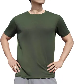 Casual Athletic T-Shirt for Men Solid-Color Short Sleeve Crewneck Summer Tops Workout Lightweight Breathable Tees
