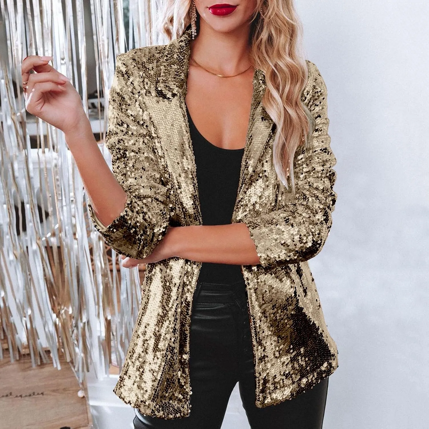 Collarless Blazer Jackets for Women Office Women's Blazers Buttonn Dressy Fall Top Loose Fit Herringbone Blazer