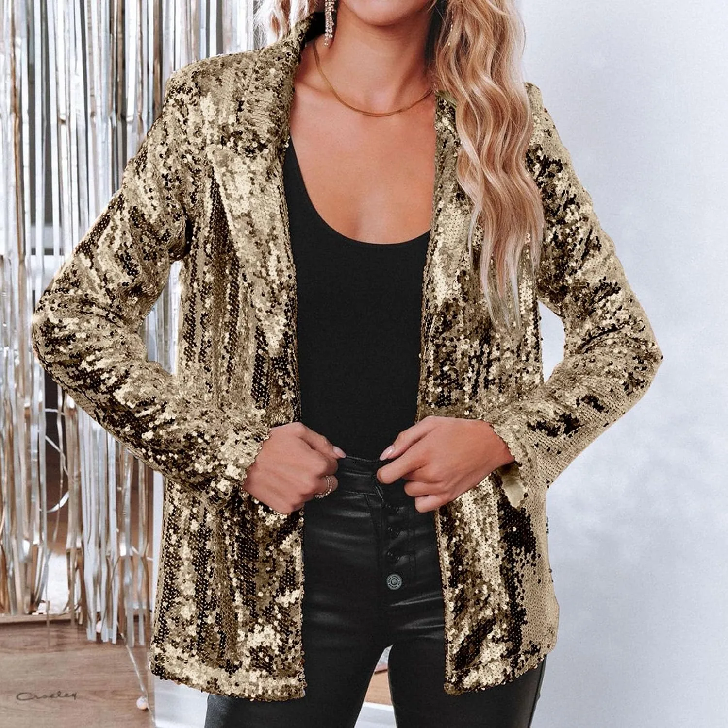 Collarless Blazer Jackets for Women Office Women's Blazers Buttonn Dressy Fall Top Loose Fit Herringbone Blazer