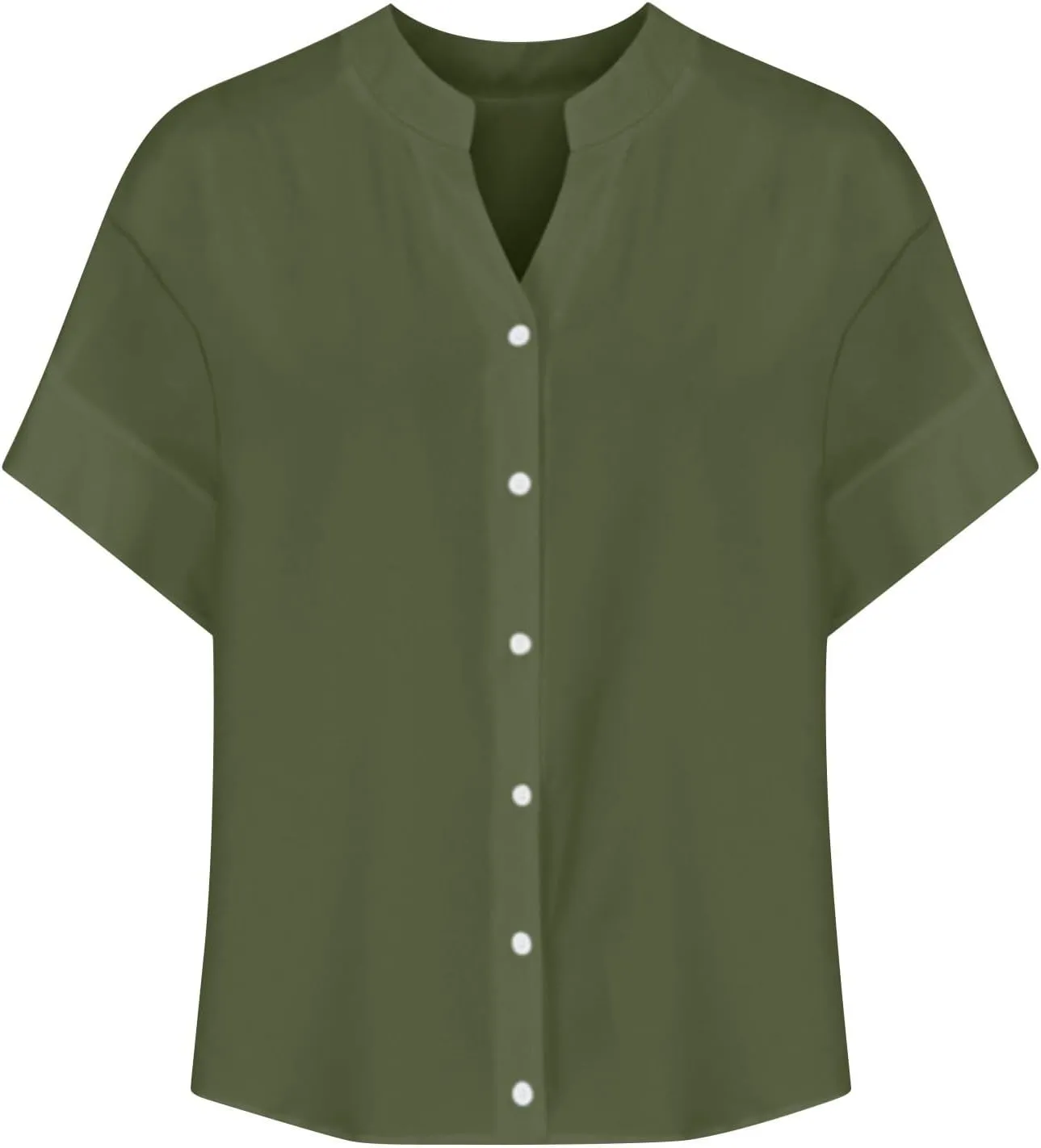Cotton Linen Shirts for Women 2025 Summer Short Sleeve V Neck Button Down Tops Dressy Casual Oversized Tshirts