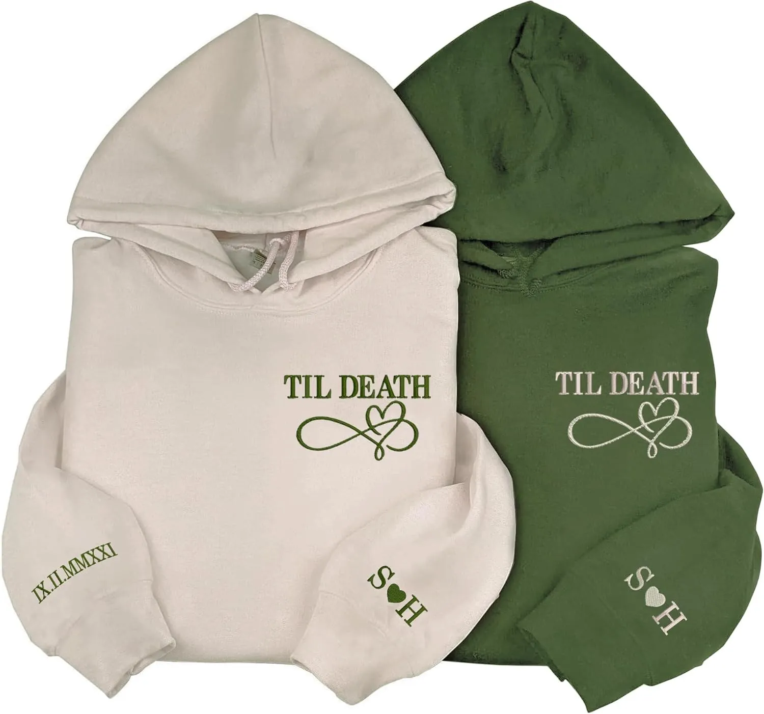 Custom Embroidered Roman Numeral Hoodies, Matching Hoodies For Couples, Personalized Embroidered Couples Hoodies Custom, Hoodies For Boyfriend With Initial On Sleeve, Gifts For Him And Her Christmas