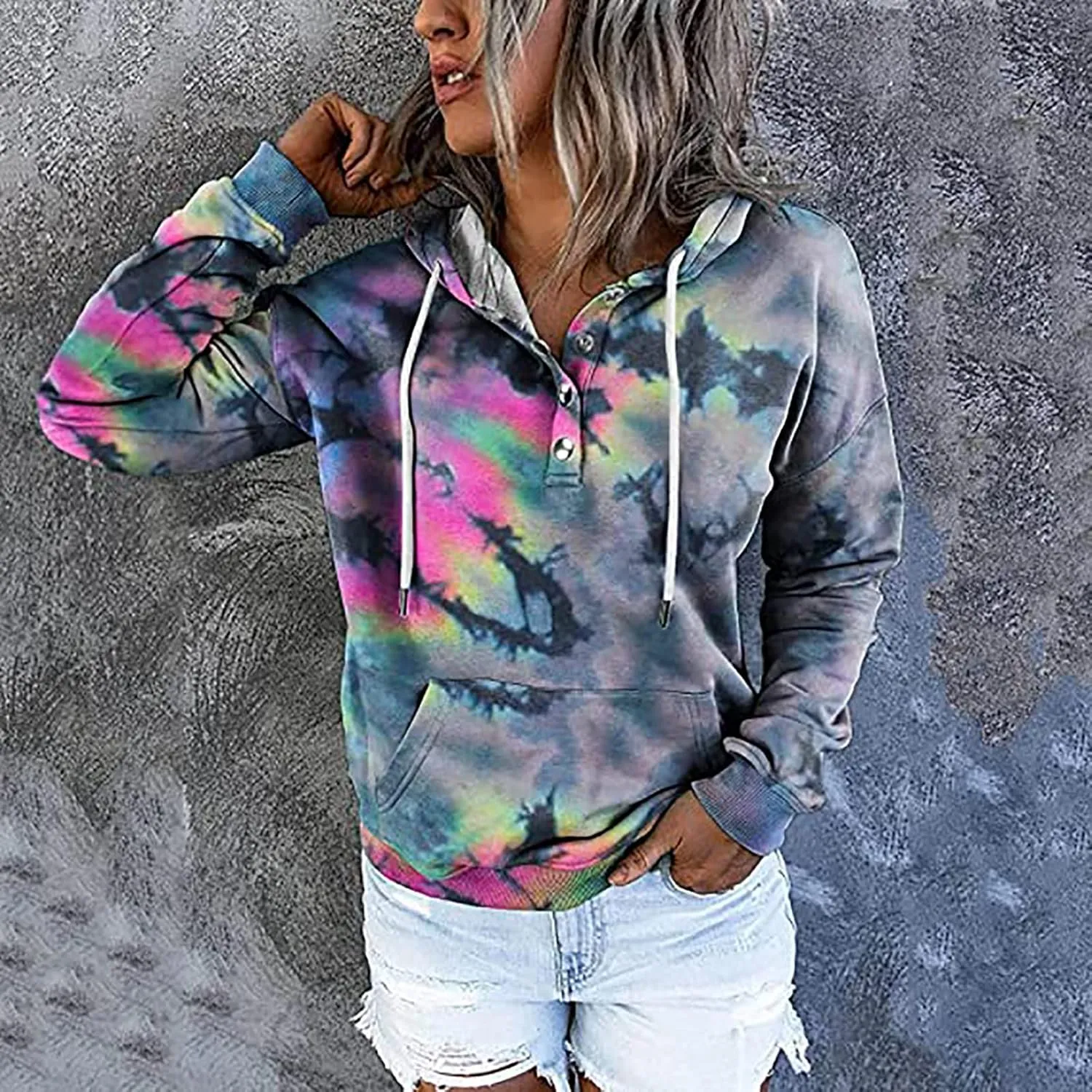 DASAYO Women Vintage Aztec Print Oversized Sweatshirt Relaxed Fit Pullover Hooded Kangaroo Pocket Y2k Jumper Tops 80s Fashion