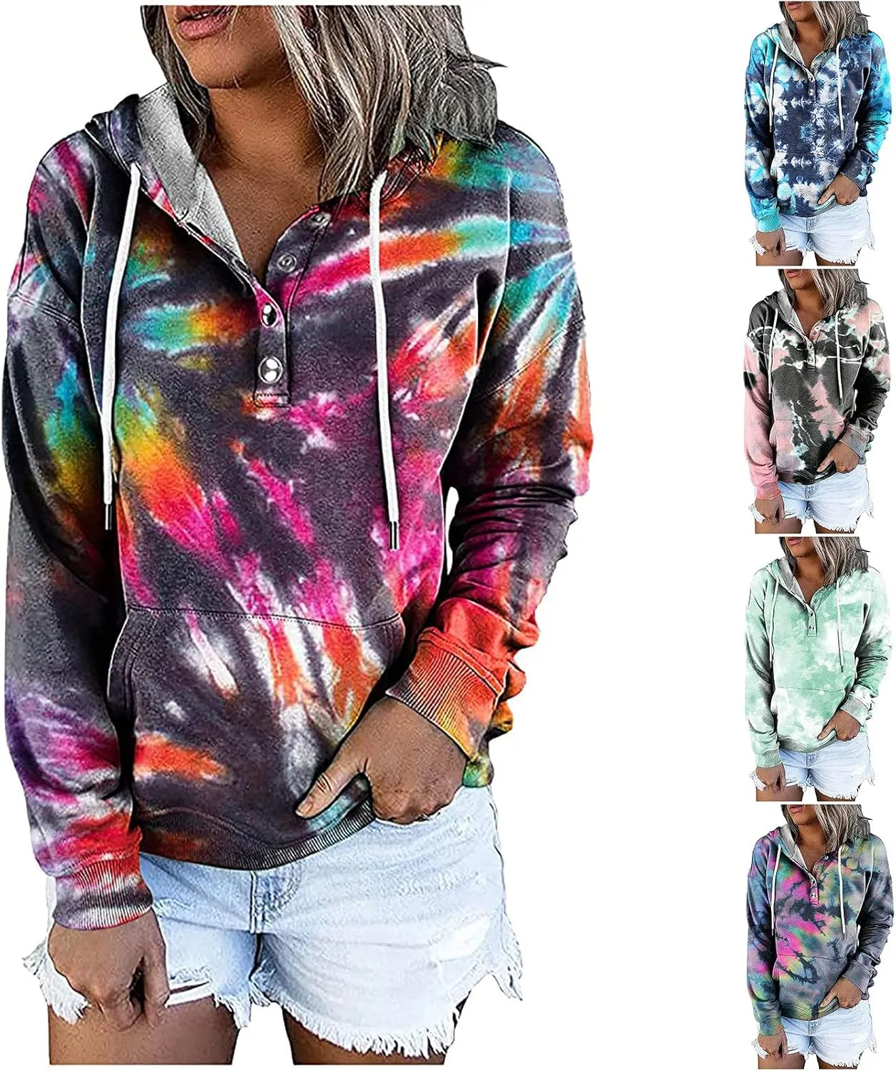 DASAYO Women Vintage Aztec Print Oversized Sweatshirt Relaxed Fit Pullover Hooded Kangaroo Pocket Y2k Jumper Tops 80s Fashion