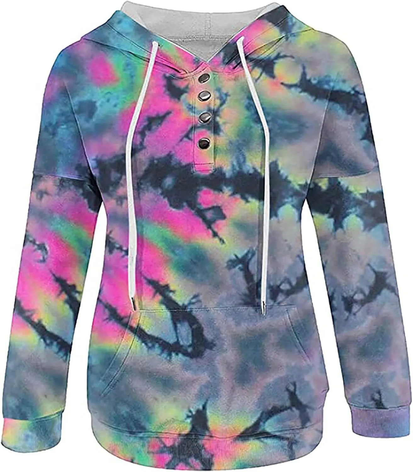 DASAYO Women Vintage Aztec Print Oversized Sweatshirt Relaxed Fit Pullover Hooded Kangaroo Pocket Y2k Jumper Tops 80s Fashion