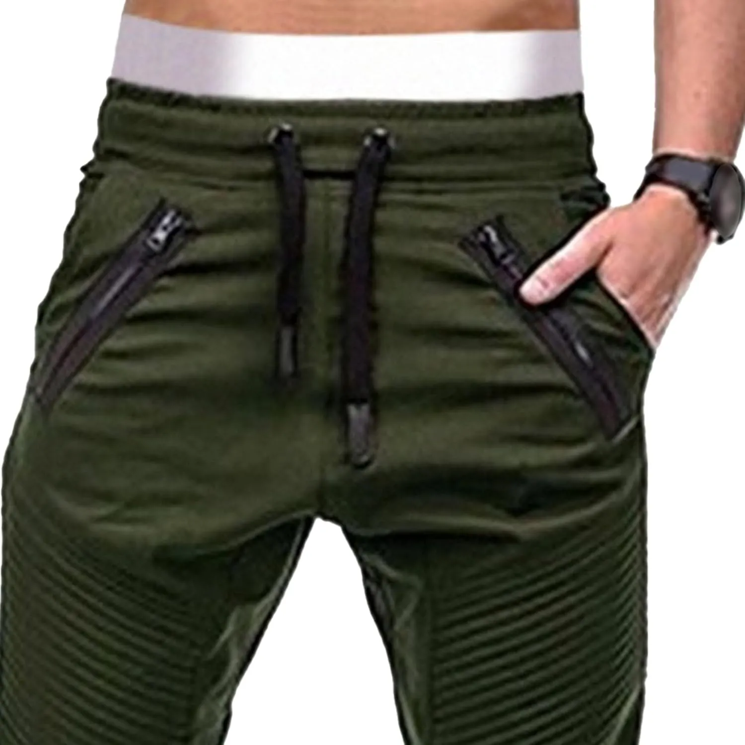 DGHM-JLMY Men's Twill Jogger Pants Elastic Waist Cotton Casual Cargo Pants Soft Stretch Slim Fit Tapered Trousers