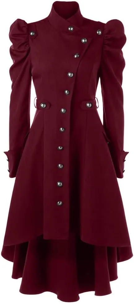 Fall Fashion for Women 2025 Trendy Vintage Womens Steampunk Victorian Swallow Tail Long Trench Jacket Black