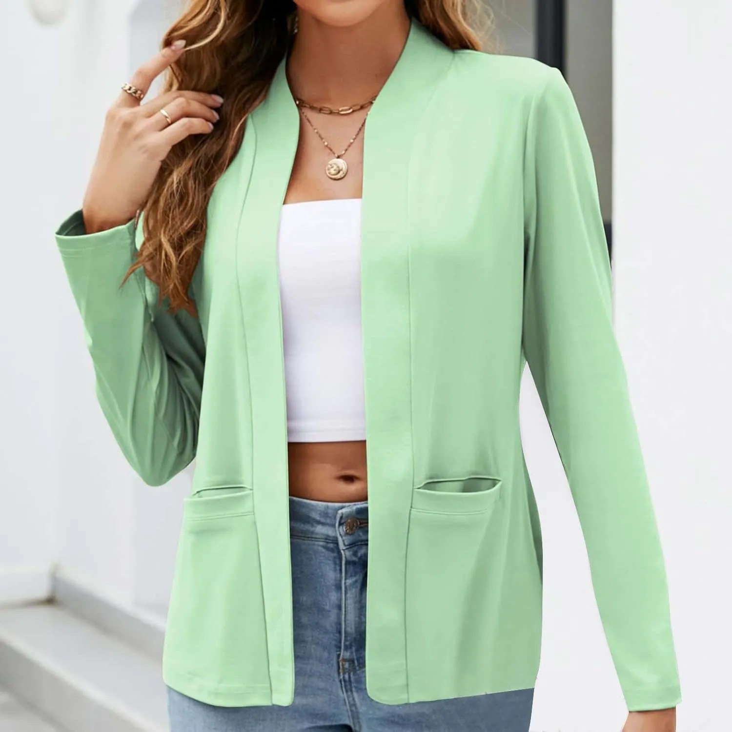Fashion Work Blazers for Women Open Front Long Sleeve Casual Dressy Jackets 2024 Trendy Office Work Suit Tops