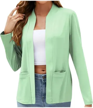 Fashion Work Blazers for Women Open Front Long Sleeve Casual Dressy Jackets 2024 Trendy Office Work Suit Tops