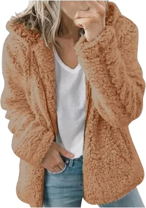 Faux Fleece Lined Wool for Women Fall Winter Long Sleeve Warm Fuzzy Hooded Cardigan Jackets Hoods Coats Women 2025