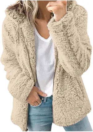 Faux Fleece Lined Wool for Women Fall Winter Long Sleeve Warm Fuzzy Hooded Cardigan Jackets Hoods Coats Women 2025