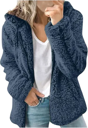 Faux Fleece Lined Wool for Women Fall Winter Long Sleeve Warm Fuzzy Hooded Cardigan Jackets Hoods Coats Women 2025
