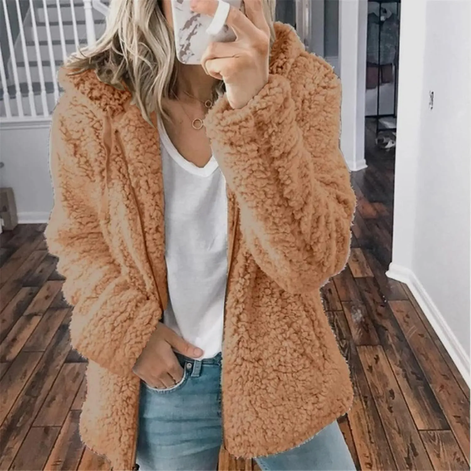 Faux Fleece Lined Wool for Women Fall Winter Long Sleeve Warm Fuzzy Hooded Cardigan Jackets Hoods Coats Women 2025