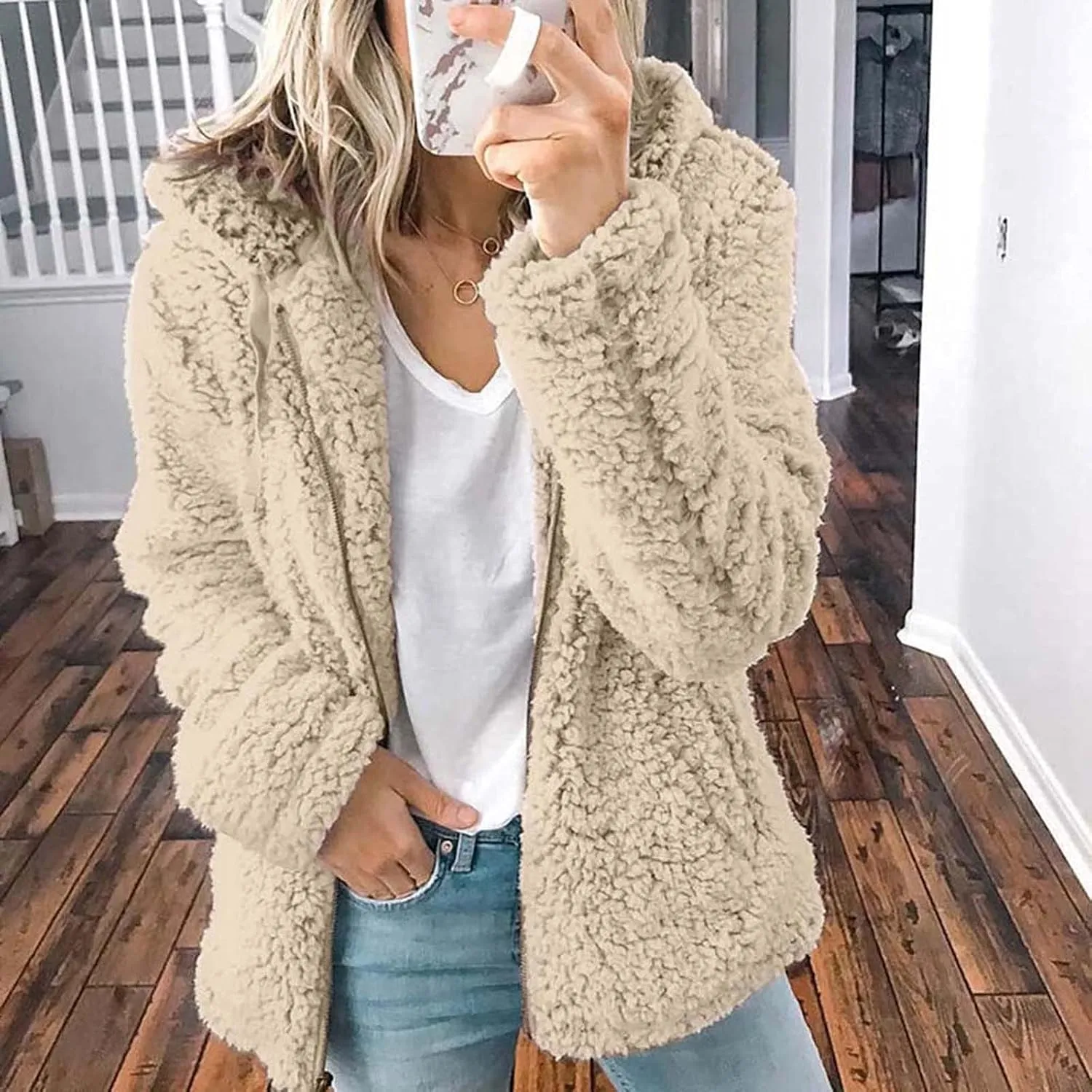 Faux Fleece Lined Wool for Women Fall Winter Long Sleeve Warm Fuzzy Hooded Cardigan Jackets Hoods Coats Women 2025