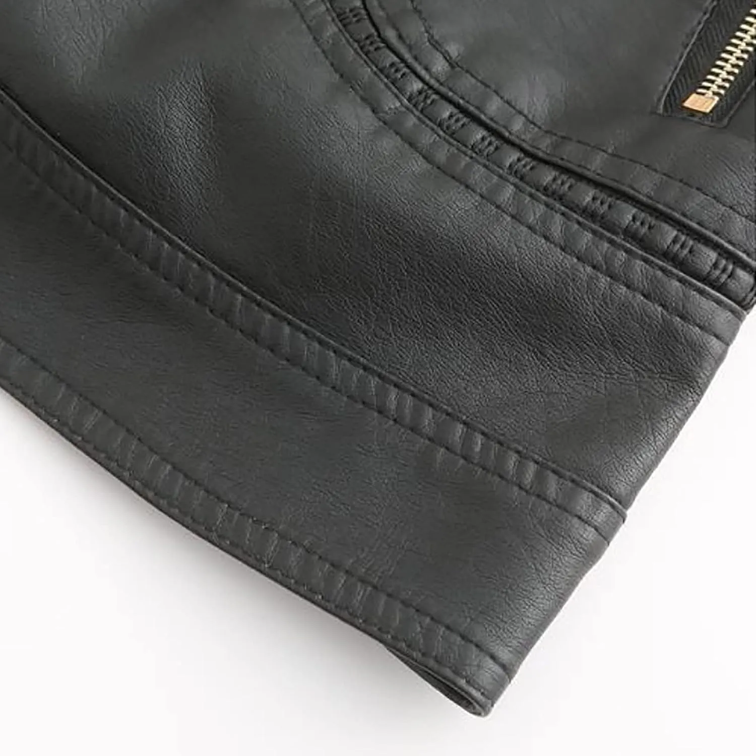 Faux Leather Jacket Women Trendy Quilted Slim Fit Casual Motorcycle Jacket Suit Long Sleeve Moto Biker Coat