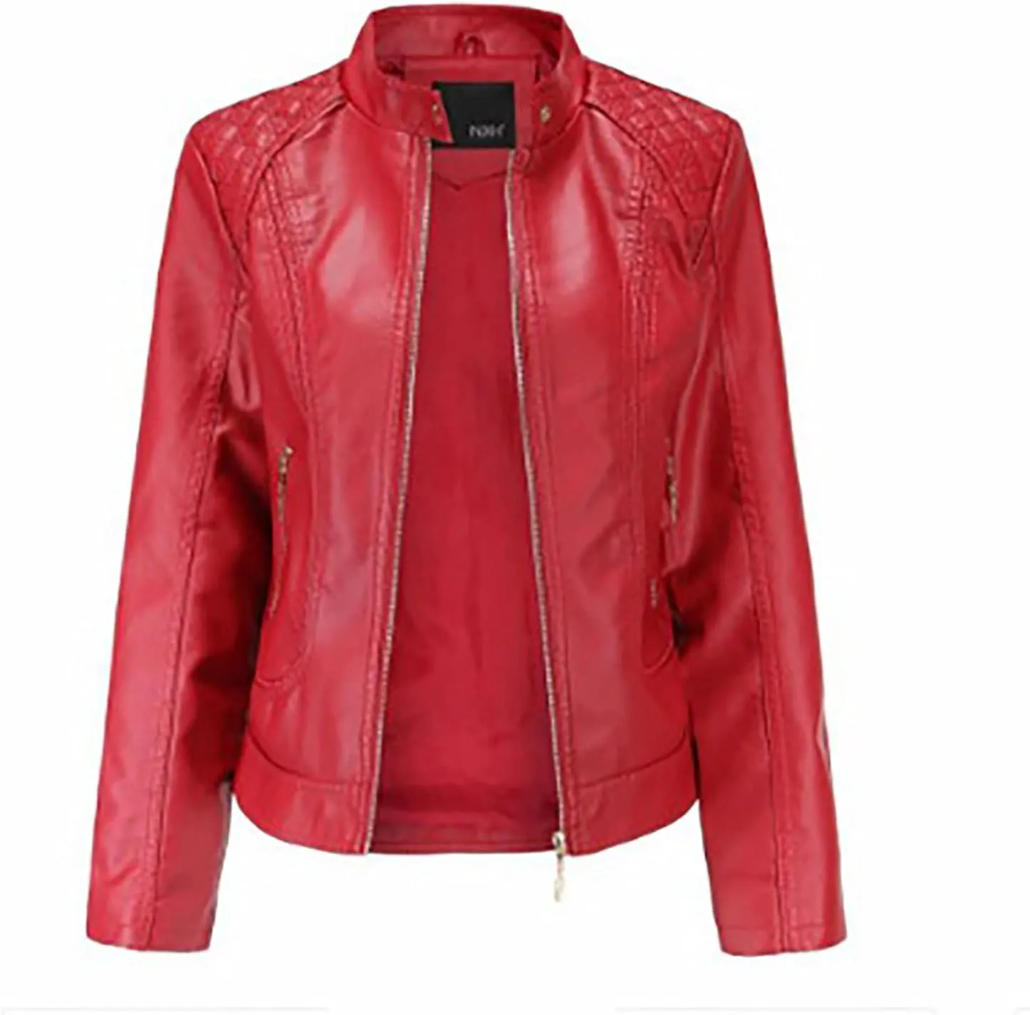 Faux Leather Jacket Women Trendy Quilted Slim Fit Casual Motorcycle Jacket Suit Long Sleeve Moto Biker Coat