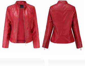 Faux Leather Jacket Women Trendy Quilted Slim Fit Casual Motorcycle Jacket Suit Long Sleeve Moto Biker Coat
