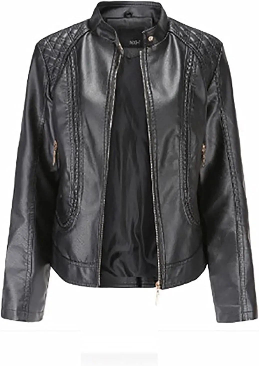 Faux Leather Jacket Women Trendy Quilted Slim Fit Casual Motorcycle Jacket Suit Long Sleeve Moto Biker Coat