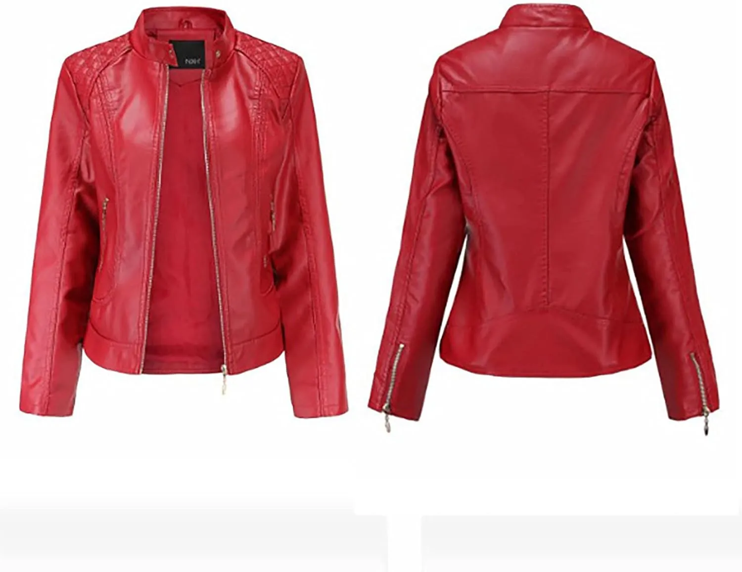 Faux Leather Jacket Women Trendy Quilted Slim Fit Casual Motorcycle Jacket Suit Long Sleeve Moto Biker Coat