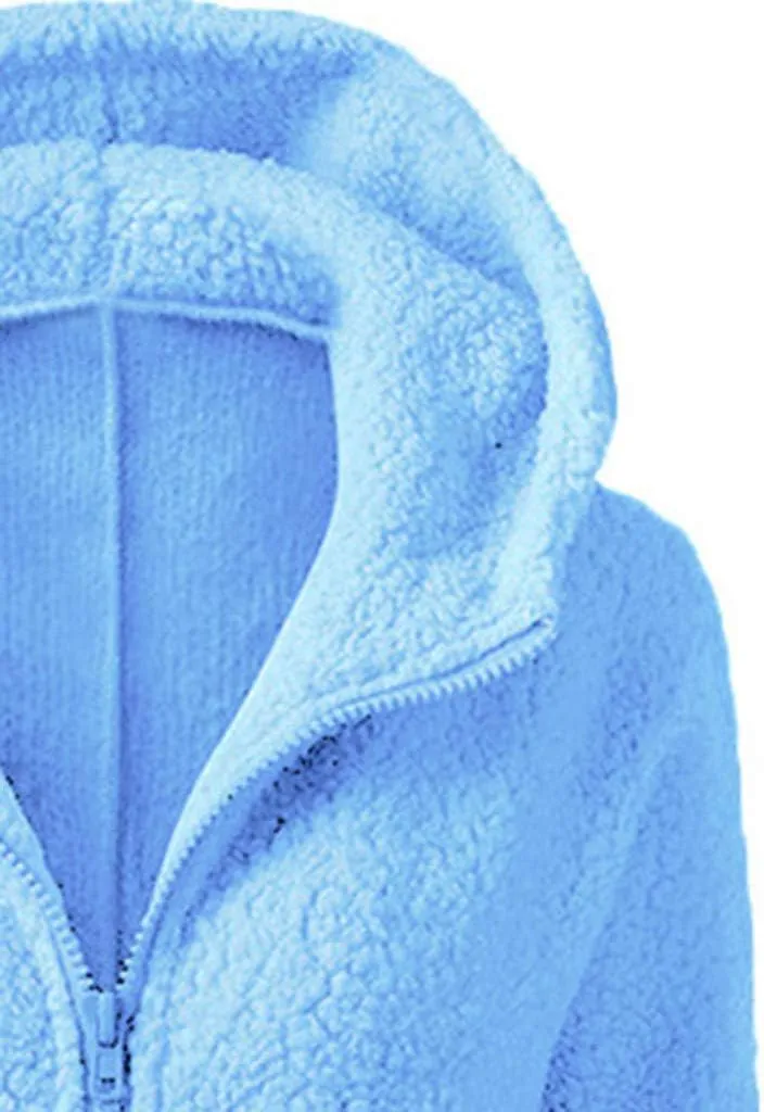 Fleece Hoodies for Women Zip Up Solid Sherpa Jacket Long Sleeve Fuzzy Sweater Hooded Fall Hiking Sweatshirt
