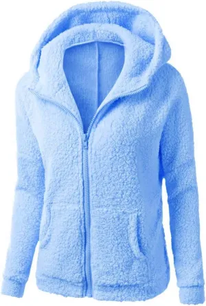 Fleece Hoodies for Women Zip Up Solid Sherpa Jacket Long Sleeve Fuzzy Sweater Hooded Fall Hiking Sweatshirt