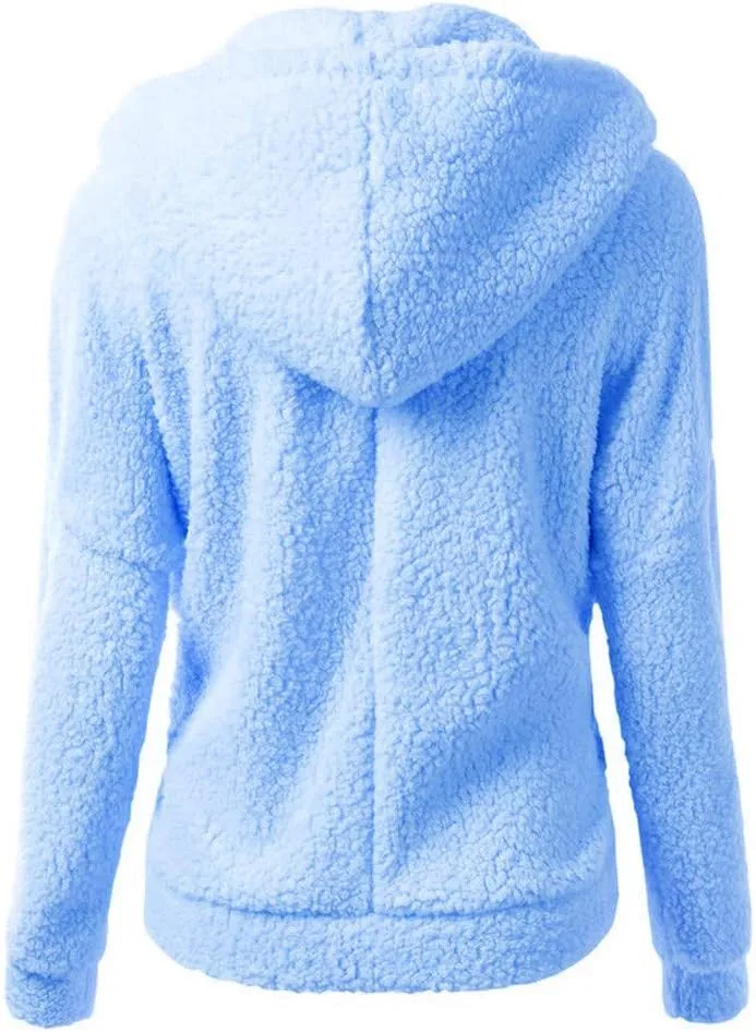 Fleece Hoodies for Women Zip Up Solid Sherpa Jacket Long Sleeve Fuzzy Sweater Hooded Fall Hiking Sweatshirt