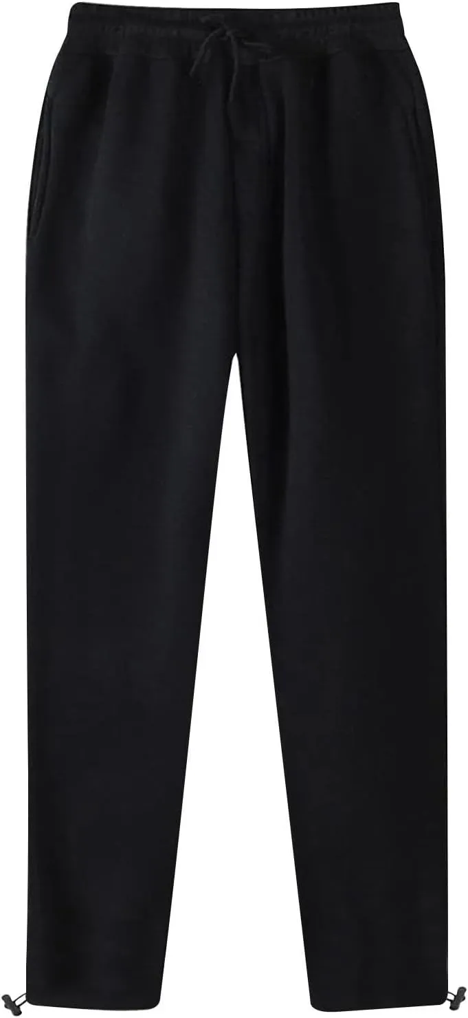 Fleece Lined Sweatpants Men Loose Fit Jogger Pull On Elastic Waist Drawstring Athletic Pants with Pockets