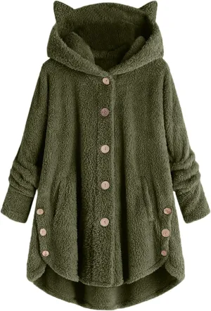 for Women Fall Winter Long Sleeve Cat Loose Fit Kawaii Warm Fuzzy Hooded Cardigan Hoodies Outfits Women 2025