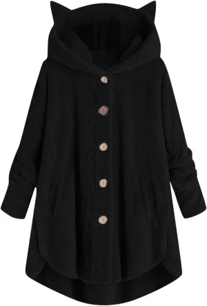 for Women Fall Winter Long Sleeve Cat Loose Fit Kawaii Warm Fuzzy Hooded Cardigan Hoodies Outfits Women 2025