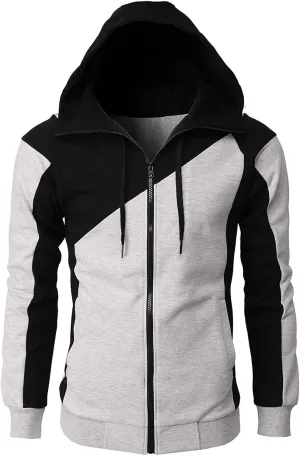 Full Zip Hoodies For Men Color Block Cotton Hooded Big And Tall Warm Lightweight Hoody Casual Basic Sweatshirt